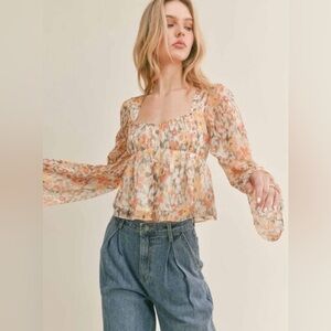 Sage Floral Smocked Blouse - Yellow and Brown